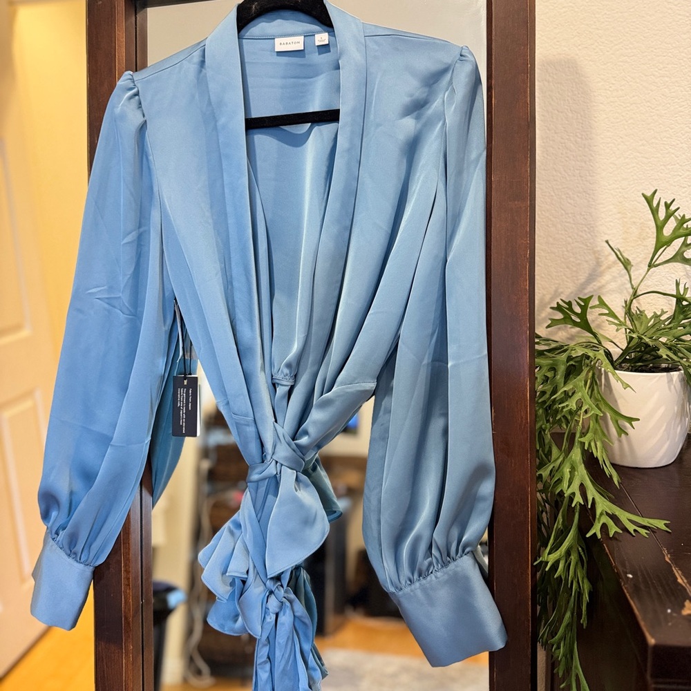 Aritzia Babaton Sky Blue Tie-Front Blouse